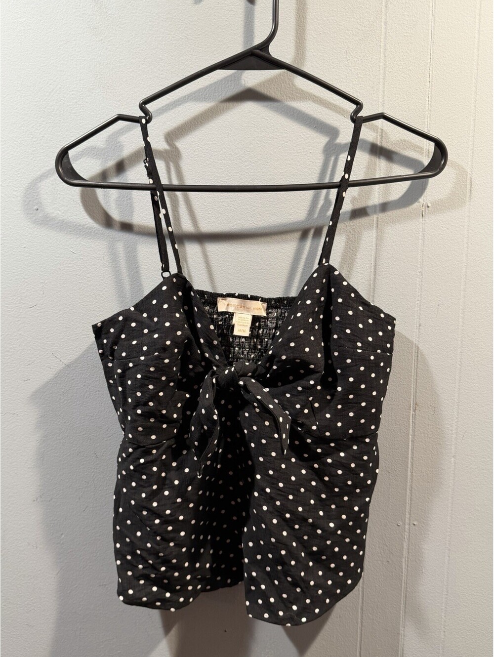 Womens Monteau Sleeveless Black Top With White Dots Size Medium